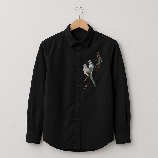 Twin Sparrow Embroidered Shirt Black