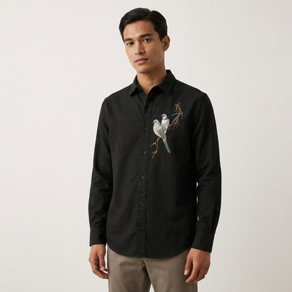 Twin Sparrow Embroidered Shirt Black