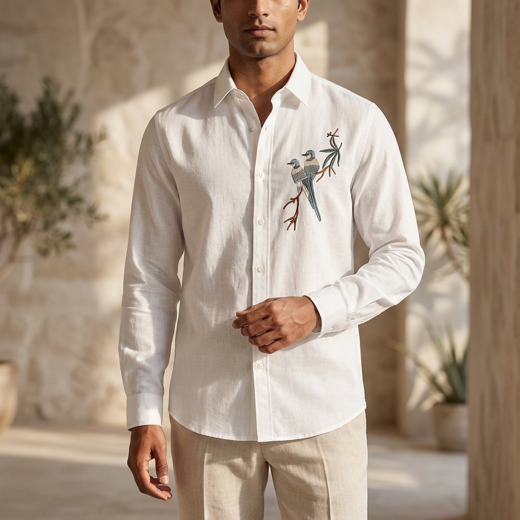 Twin Sparrow Embroidered Shirt