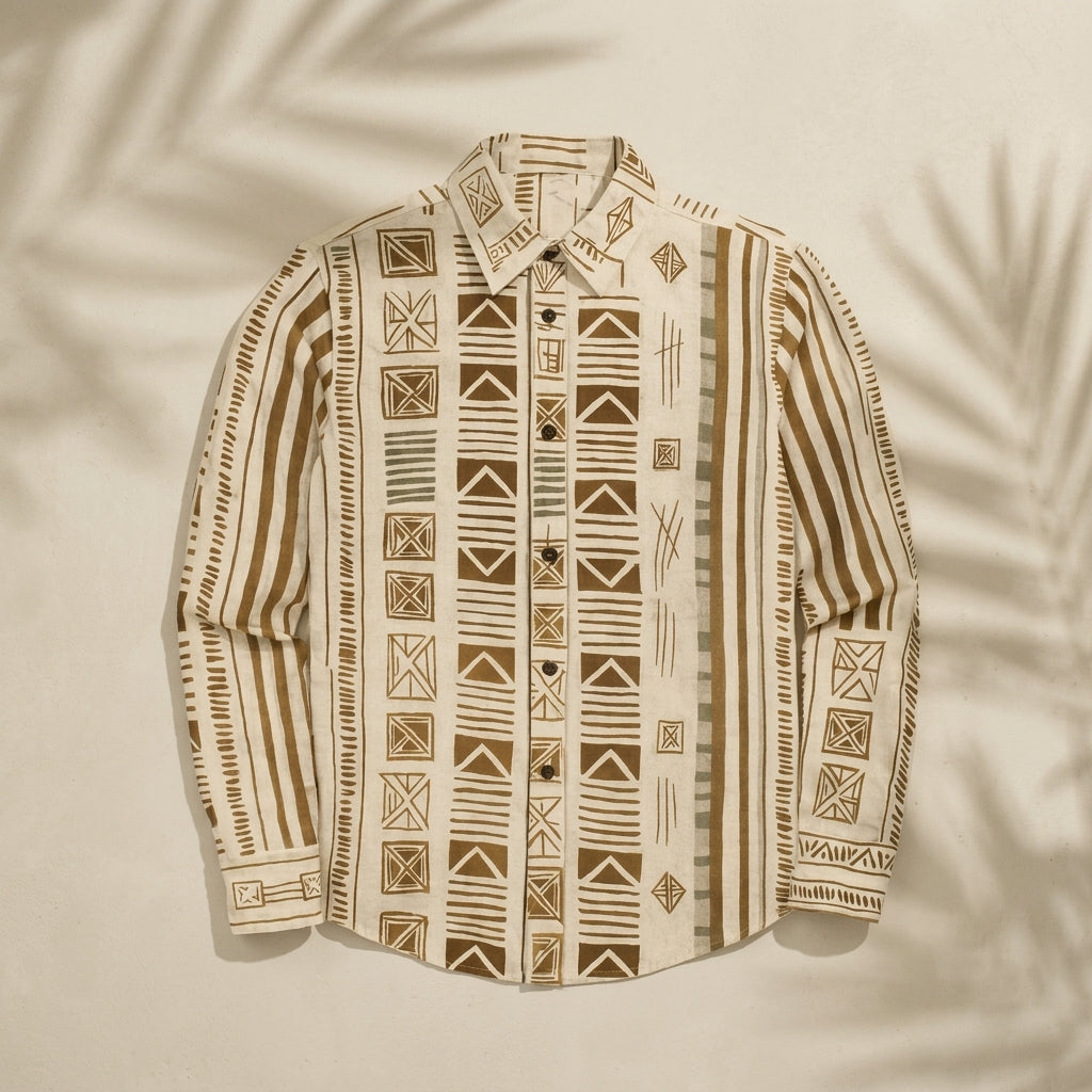 Beige Ethnic Pattern Shirt