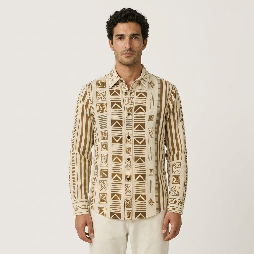 Beige Ethnic Pattern Shirt