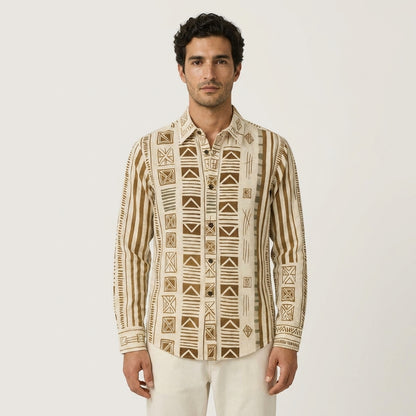 Beige Ethnic Pattern Shirt