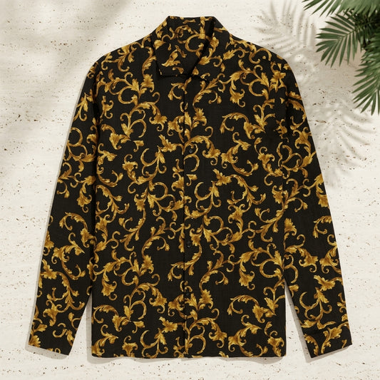 Black & Gold Baroque Print Shirt