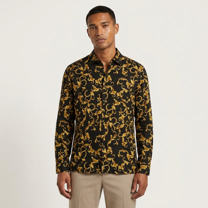 Black & Gold Baroque Print Shirt