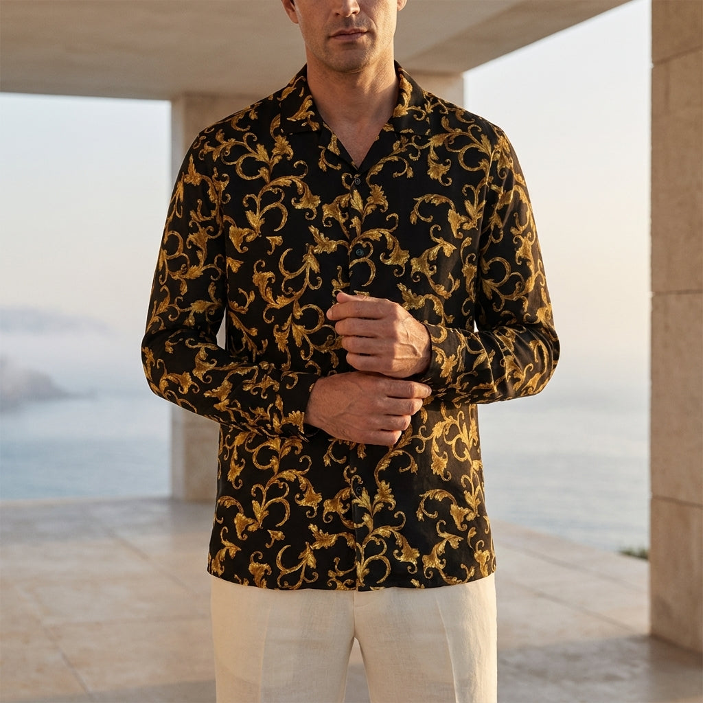 Black & Gold Baroque Print Shirt