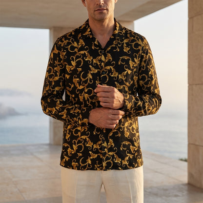 Black & Gold Baroque Print Shirt