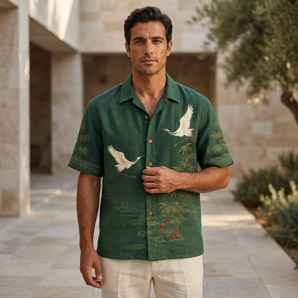 Emerald Crane Premium Printed Shirt